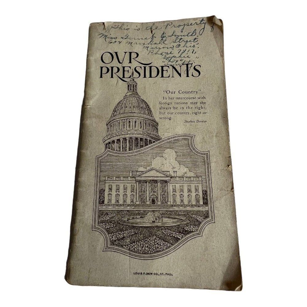 OUR PRESIDENTS United States History Booklet Louis Dow Pamphlet Bank Advertising